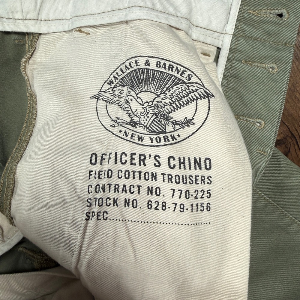 Wallace & Barnes Officer Chino Pant Mens 32x32 Sage Green Field Cotton Trousers - Picture 4 of 13